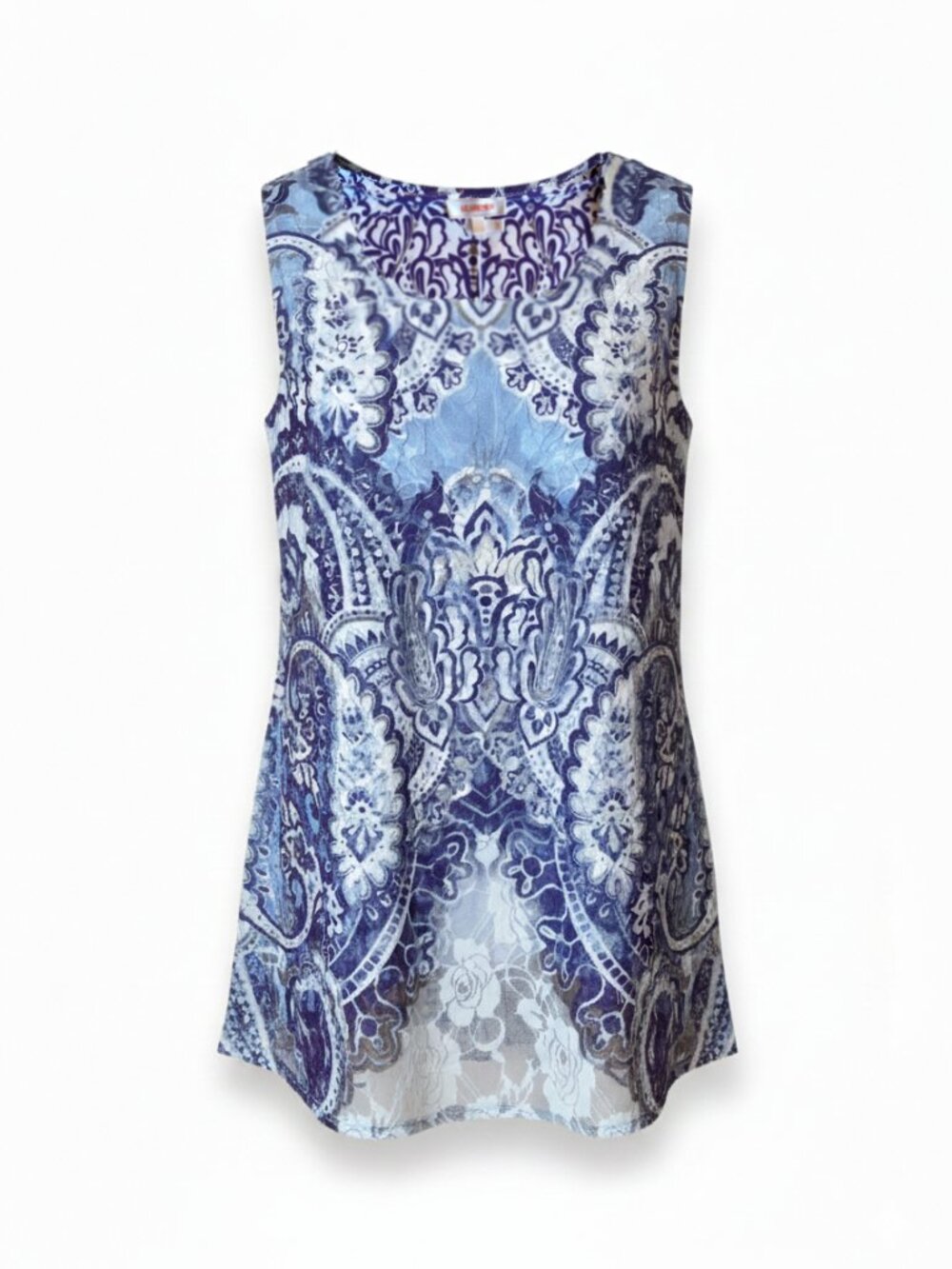 LE GRENIER - Blue & white Lace Layered Sleeveless Top Tunic - Large